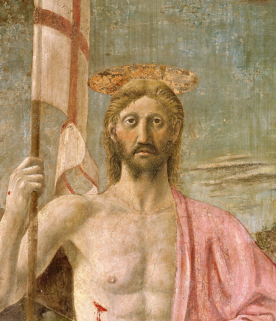 A ressurreição, detalhe de Cristo, c.1463 detalhe afresco de 109787 de Piero della Francesca