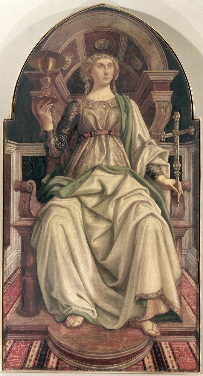 Faith, de uma série de painéis representando as Virtudes projetadas para a Câmara do Conselho do Guild Hall do Mercador, 1469 (têmpera no painel) de Piero del Pollaiolo