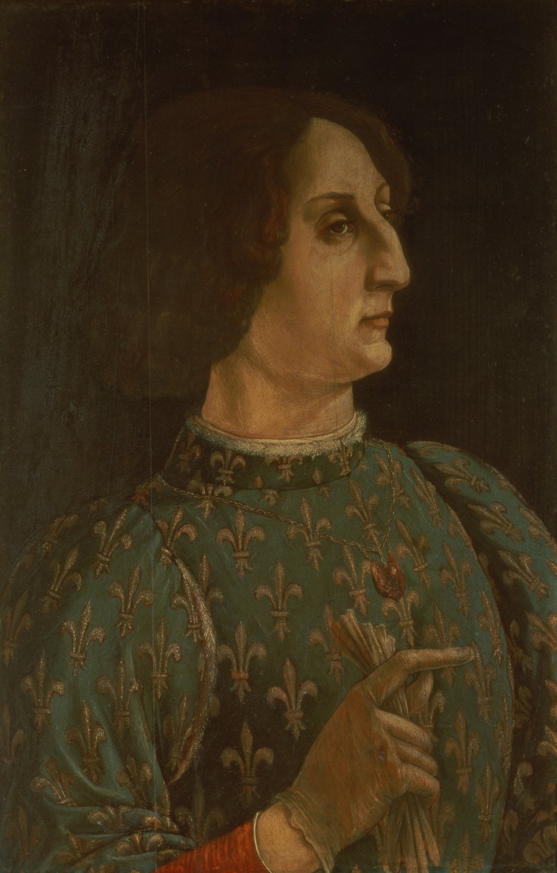 Retrato de Galeazzo Mario Sforza (1444-76) c.1471 (têmpera no painel) (ver também 168788) de Piero del Pollaiolo