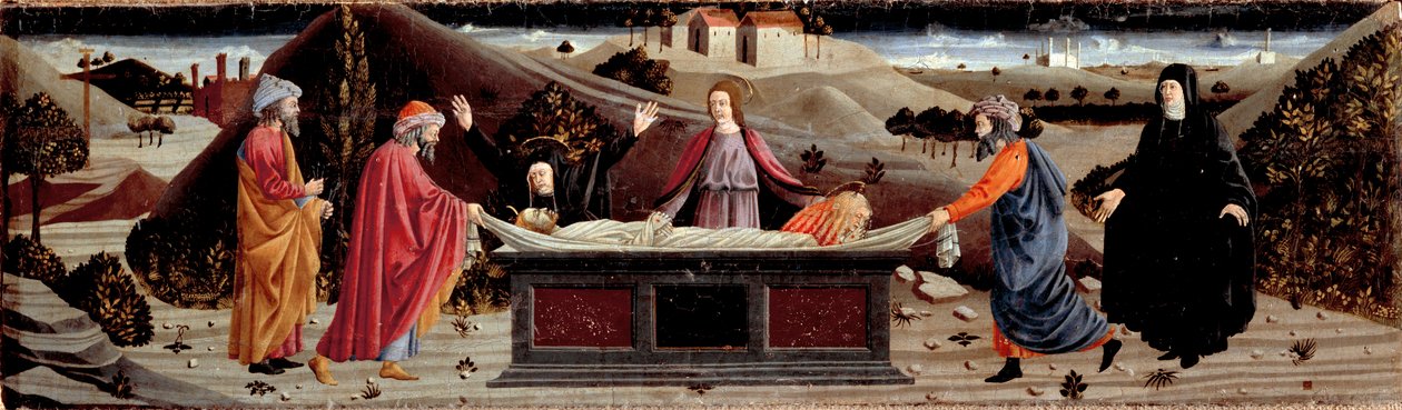 Políptico da Misericórdia: em torno do corpo de Jesus Cristo: São João, a Virgem Maria, Santa Maria Madalena, São José de Arimatía e São Nicodema de Piero della (school of) Francesca