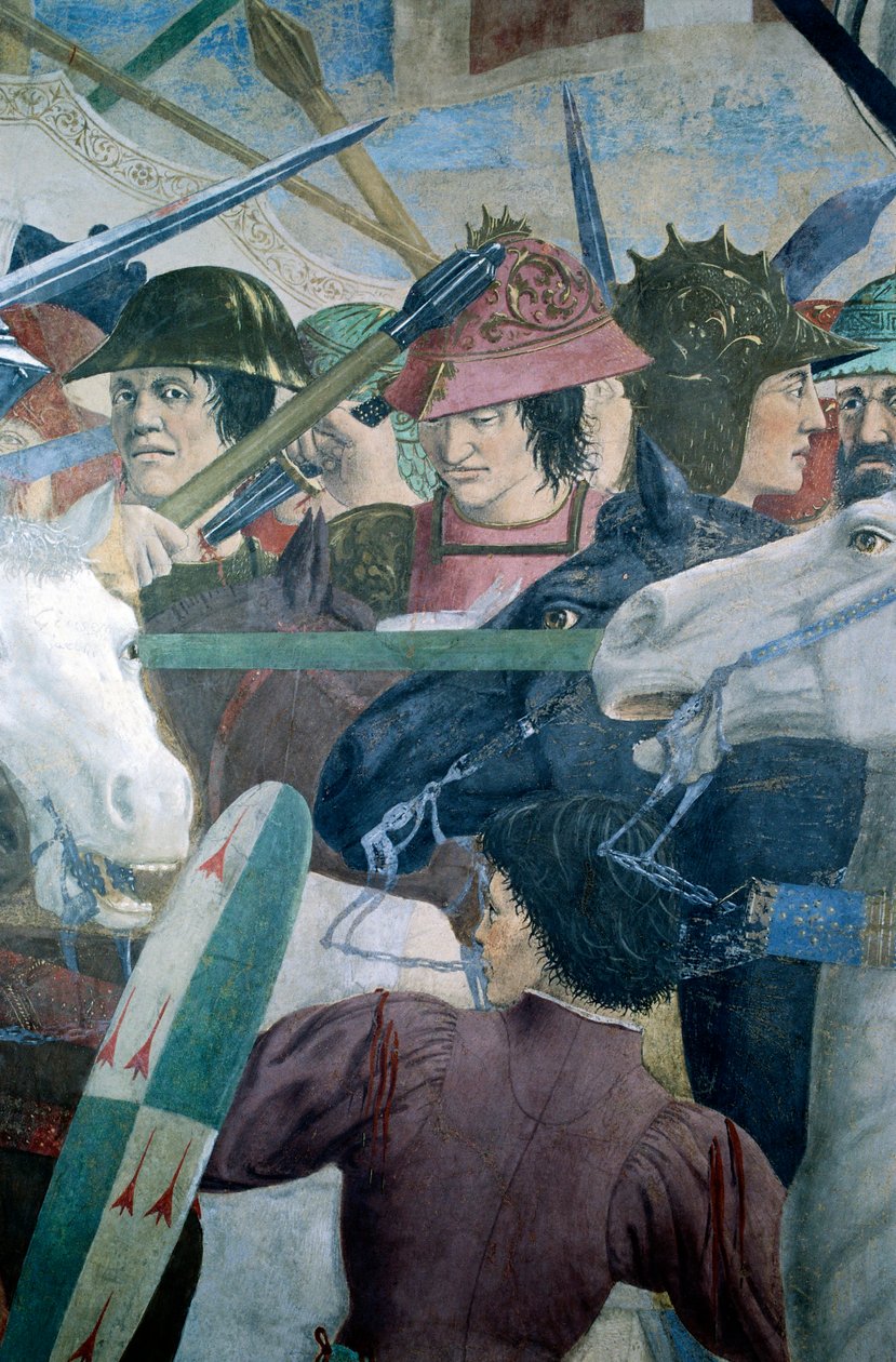 Detalhe de A Lenda da Verdadeira Cruz mostrando a Batalha de Heraclius I de Bizâncio contra o Chosroes II, de Piero della Francesca de Piero della Francesca