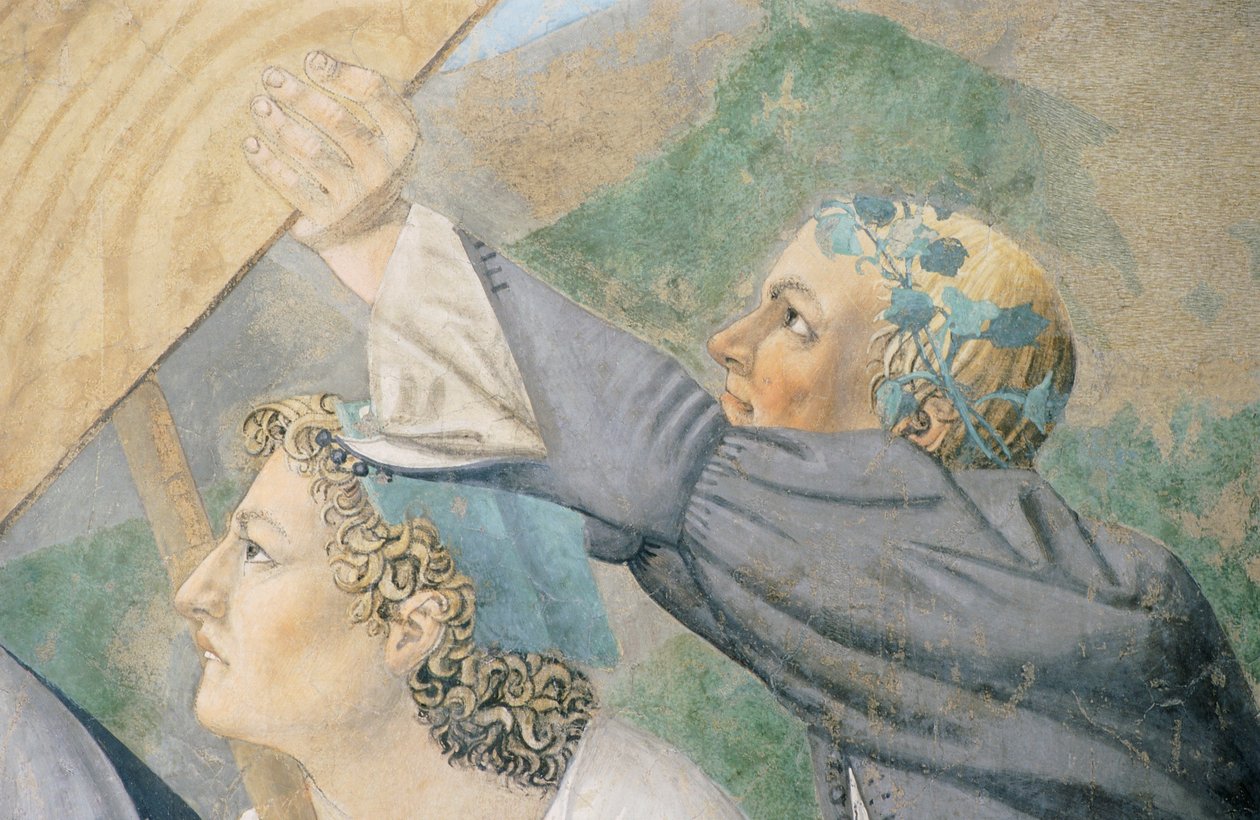 Detalhe de The Legend of the True Cross mostrando o transporte de Madeira Sagrada, de Piero della Francesca de Piero della Francesca