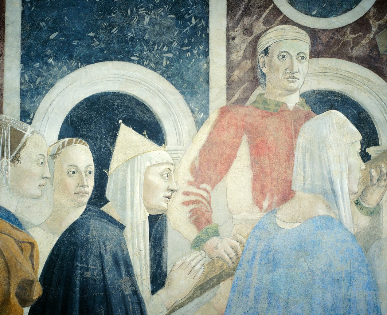 Detalhe da Lenda da Cruz Verdadeira mostrando a descoberta e verificação da Cruz Verdadeira, de Piero della Francesca de Piero della Francesca
