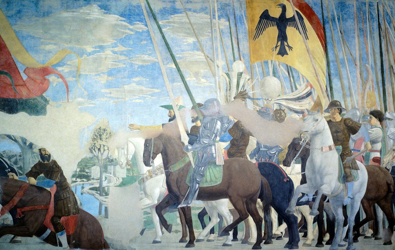 Detalhe da Lenda da Verdadeira Cruz mostrando a vitória de Constantino, de Piero della Francesca de Piero della Francesca