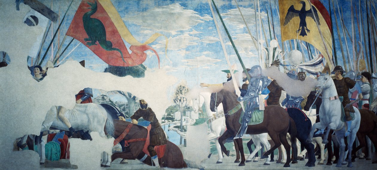 Detalhe da Lenda da Verdadeira Cruz mostrando a vitória de Constantino, de Piero della Francesca de Piero della Francesca