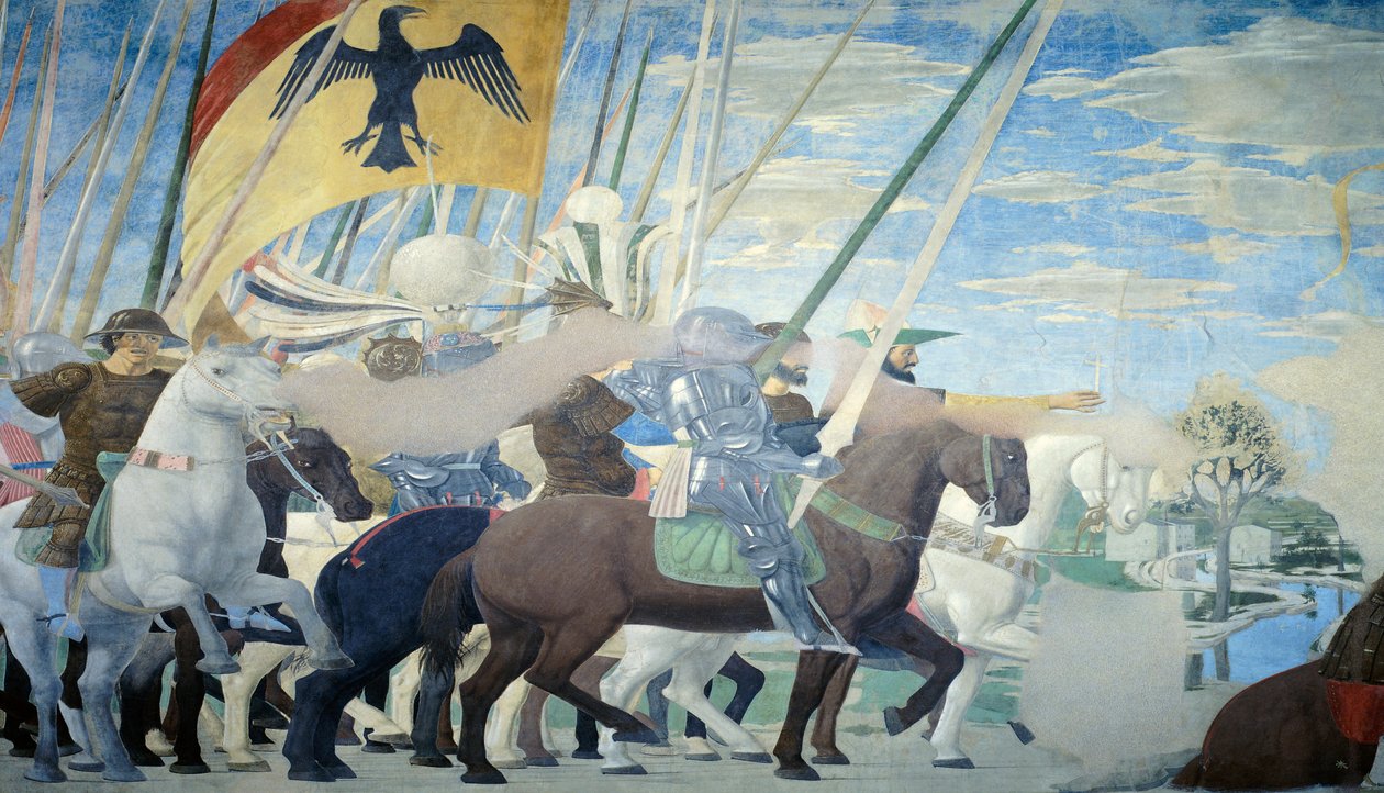 Detalhe da Lenda da Verdadeira Cruz mostrando a vitória de Constantino, de Piero della Francesca de Piero della Francesca