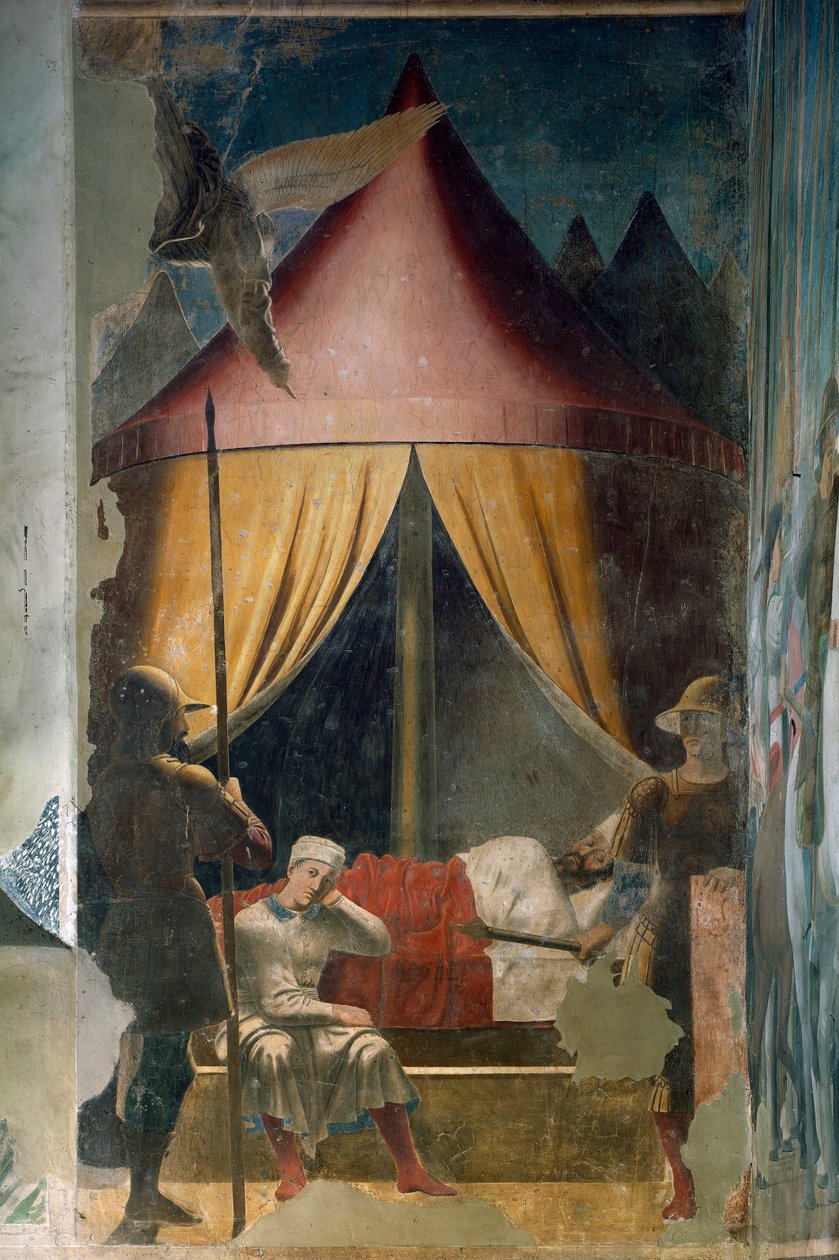 História da Cruz Verdadeira. O sonho de Constantino. (fresco, entre 1459-1466) de Piero della Francesca