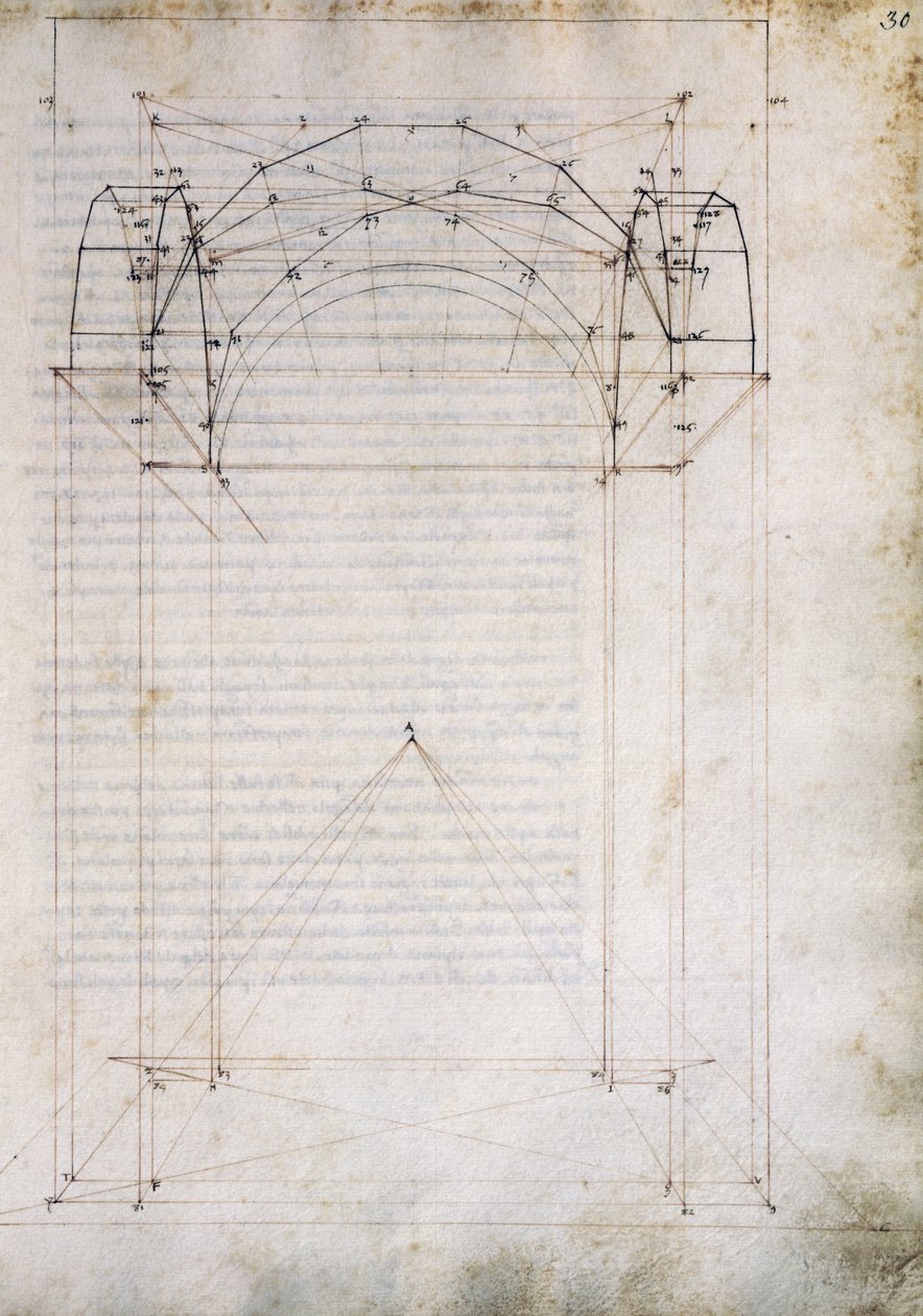 Perspectiva do corredor com abóbada transversal, página de De Prospectiva pingendi (Em perspectiva de pintura), de Piero della Francesca (ca. 1415-1492), Itália de Piero della Francesca