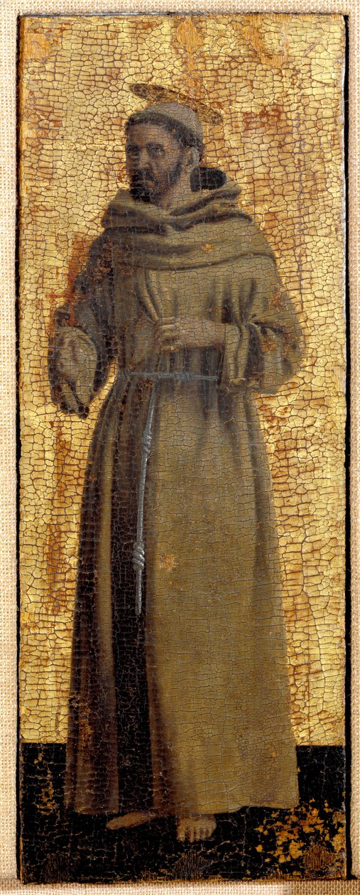 Políptica de Misericórdia: a Virgem de Misericórdia, rodeada de santos. Detalhe representando São François de Assis. Pintura sobre madeira de Piero della Francesca (1415/20-1492) 1445-1460 Dim. 54x21 cm Sansepolcro, Pinacoteca Comunale de Piero della Francesca