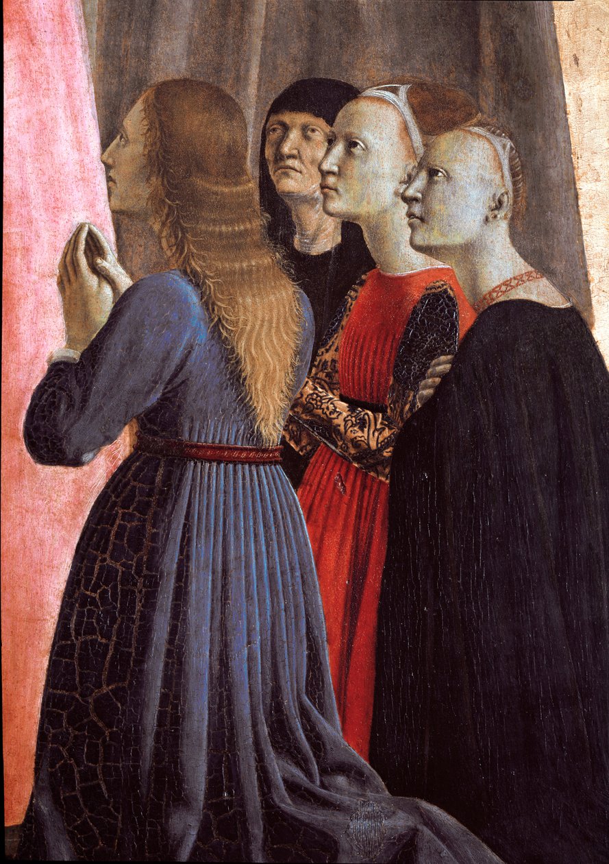 Políptico de Misericórde: Virgem de Misericórdia, rodeada de santos - Detalhe - Pintura em madeira de Piero della Francesca