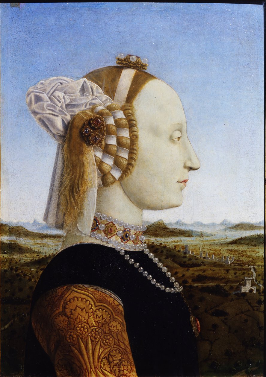 Retrato de Battista Sforza Dos retratos emparelhados de Federico da Montefeltro e sua esposa, o duque e a duquesa de Urbino, 1472 de Piero della Francesca
