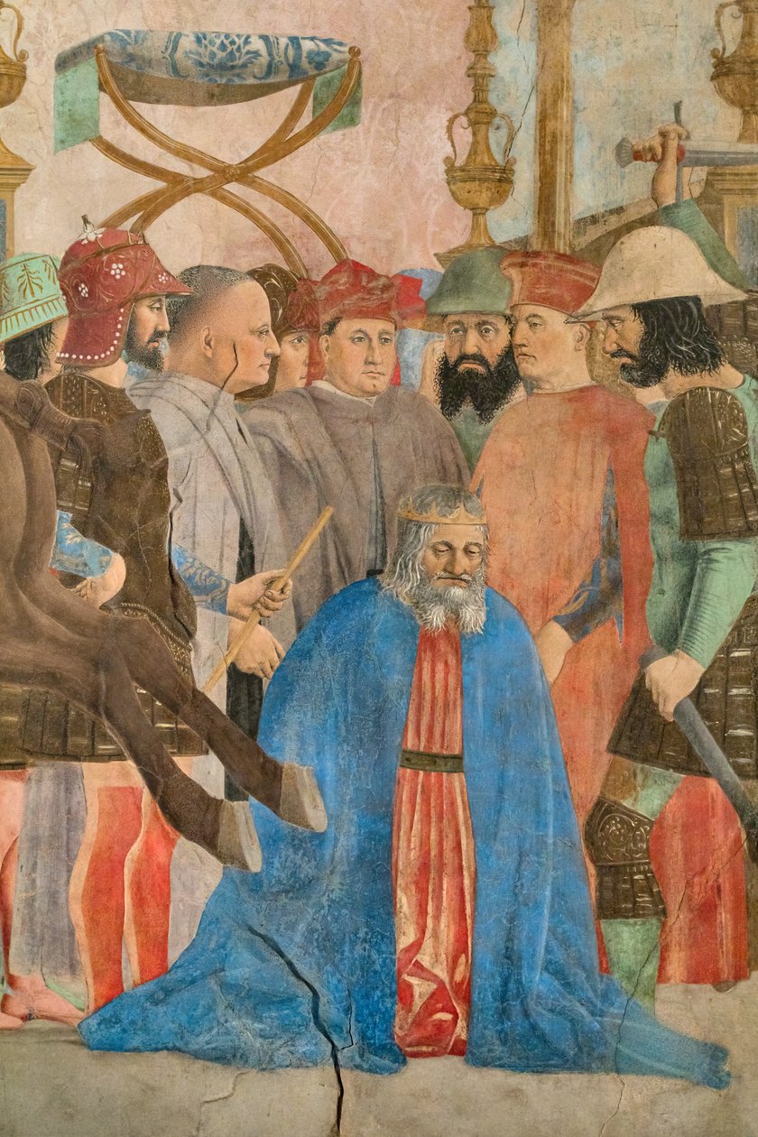 A batalha de Heráclio e Chosroes, pormenor das Histórias da Verdadeira Cruz: execução do rei Chosroes (fresco) de Piero della Francesca