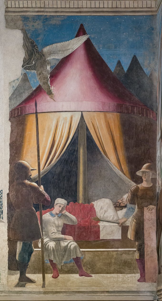 O Sonho de Constantino, pormenor das Histórias da Verdadeira Cruz (fresco) de Piero della Francesca