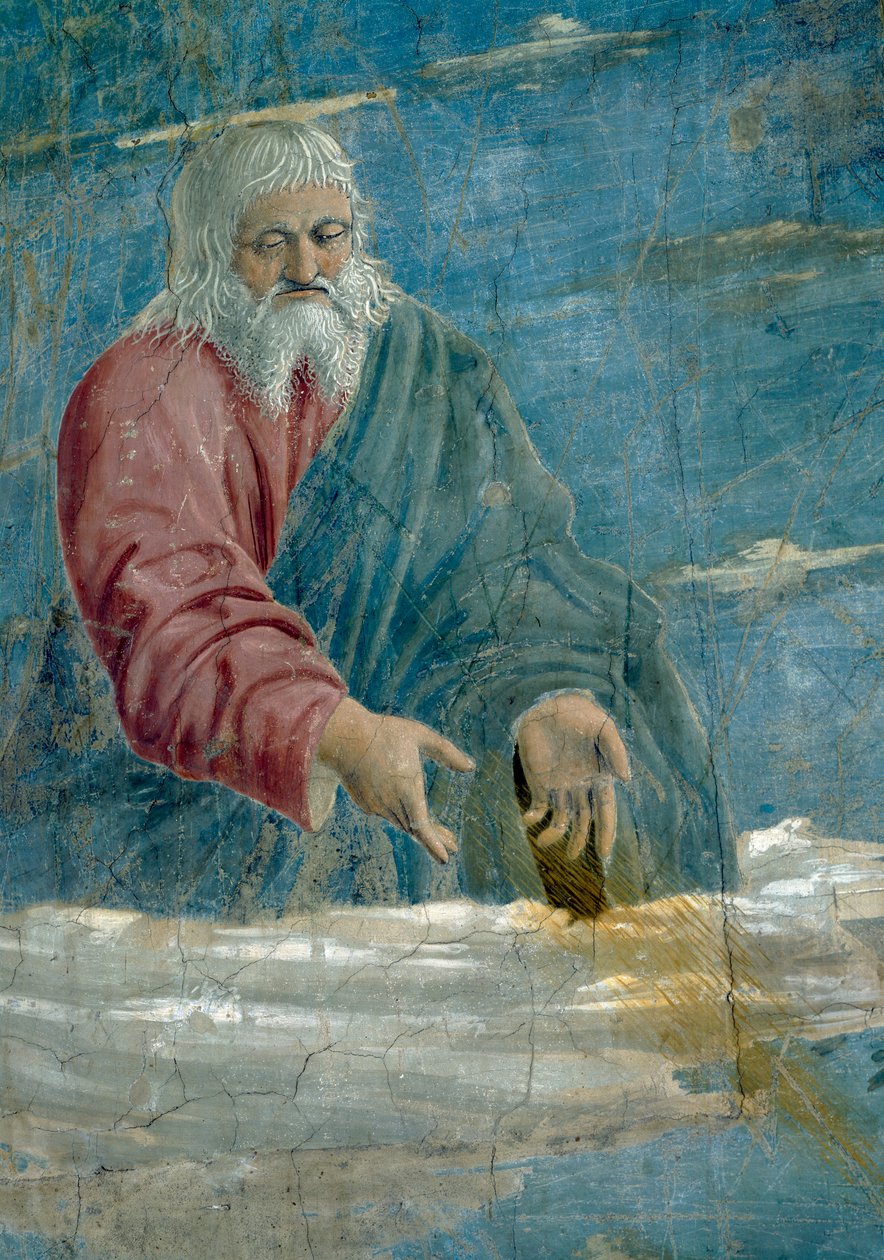 A Lenda da Verdadeira Cruz, a Anunciação, detalhe de Deus, completou 1464 detalhes em afresco de 58292 de Piero della Francesca