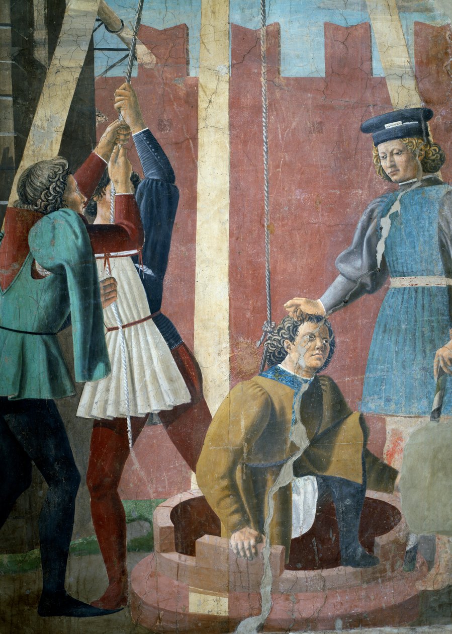 A Lenda da Verdadeira Cruz, A Tortura do Judeu, detalhe de Judas sendo Tirado do Poço, completou 1464 detalhes em afresco de 58293 veja também 116372 de Piero della Francesca