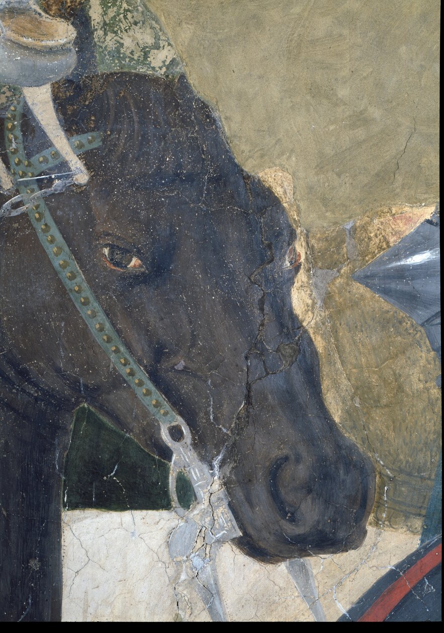 A Lenda da Verdadeira Cruz, a Vitória de Constantino na Batalha da Ponte Milviana, detalhe da cabeça dos cavalos, pintura a óleo 1464, ver também 116343 de Piero della Francesca