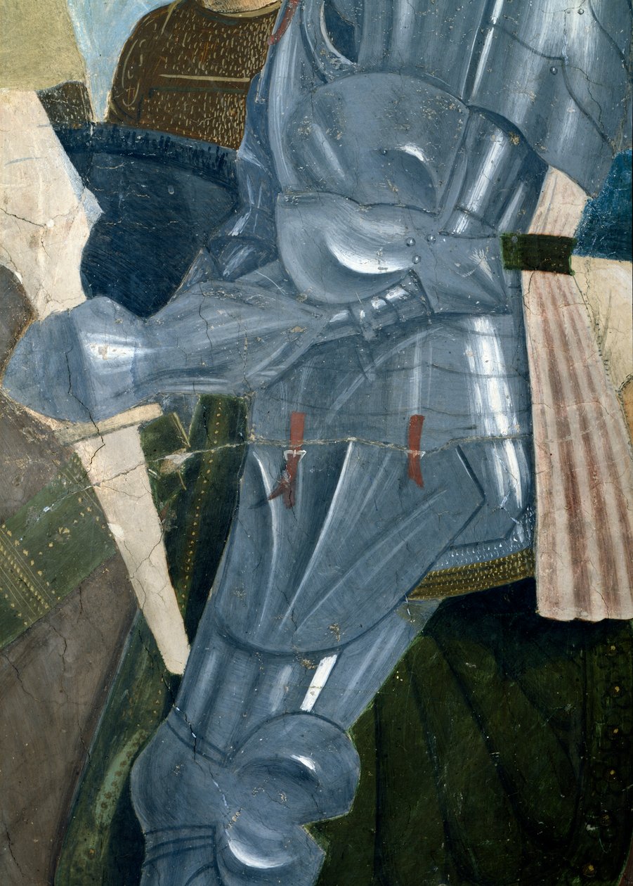 A lenda da verdadeira cruz, a vitória de Constantino na batalha da ponte de Milvian, detalhe de armadura, concluída 1464 afresco de Piero della Francesca