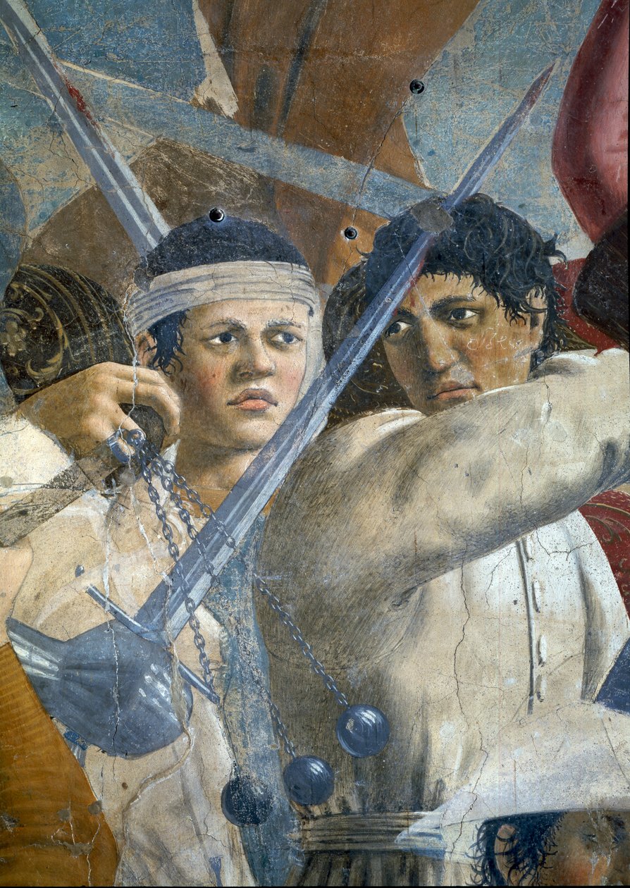 A Lenda da Verdadeira Cruz, a Vitória de Heráclio e a Execução de Chosroes, detalhe de Heráclio e de Chosroes, completou 1464 afrescos de Piero della Francesca