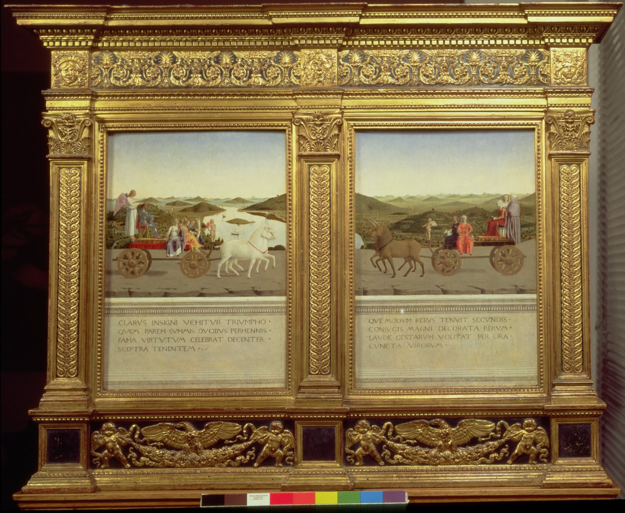Os triunfos do duque Federico da Montefeltro (1422-82) e Battista Sforza, c.1465 (têmpera no painel) de Piero della Francesca