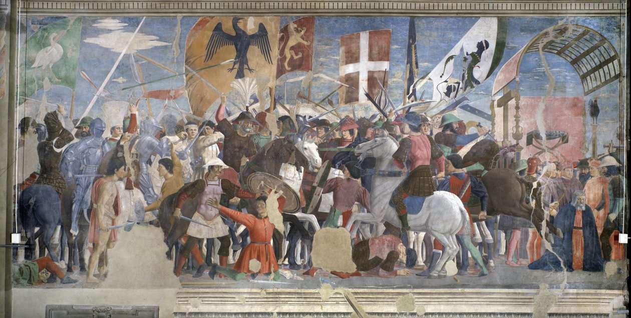 A Vitória de Heráclio e a Execução de Chosroes, 628 AD, do Ciclo da Verdadeira Cruz, completaram 1464 de Piero della Francesca