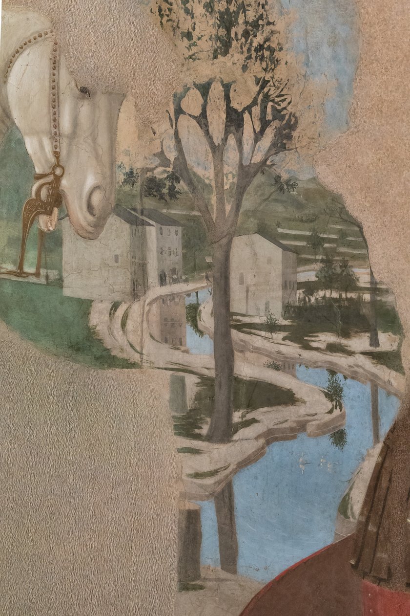 Vitória de Constantino sobre Maxêncio, pormenor com paisagem. de Piero della Francesca