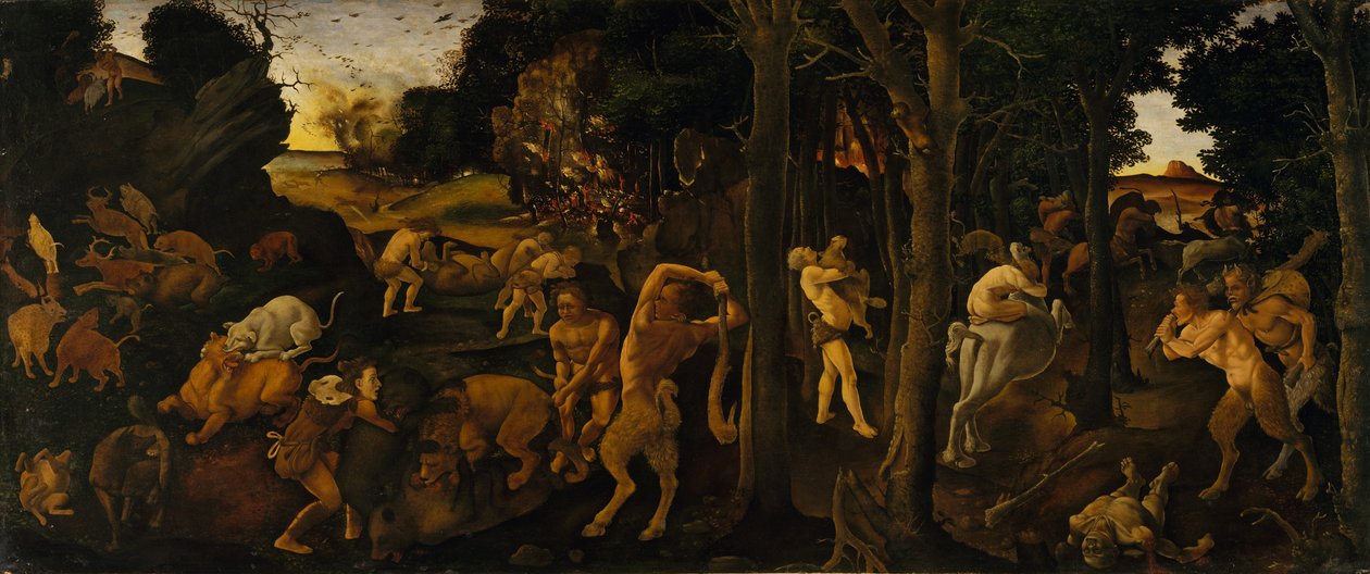 A Hunting Scene, c.1494-1500 (tempera e óleo transferidos para Masonite) de Piero di Cosimo