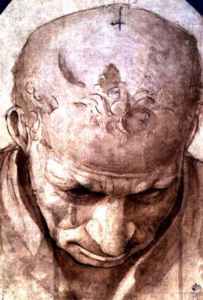 Cabeça de um Homem Idoso (caneta, tinta castanha e lavagem) de Piero di Cosimo