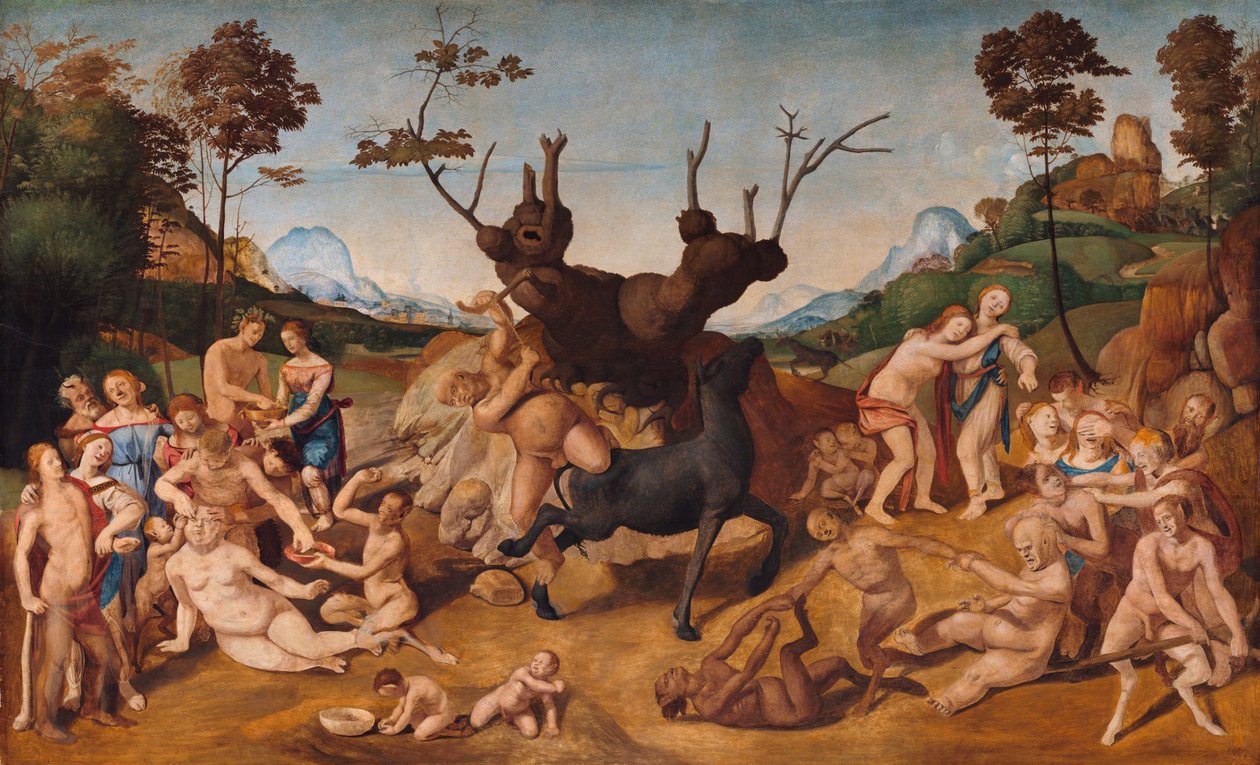 Italiano: História de Silenos, cena: As desgraças de Sileno de Piero di Cosimo