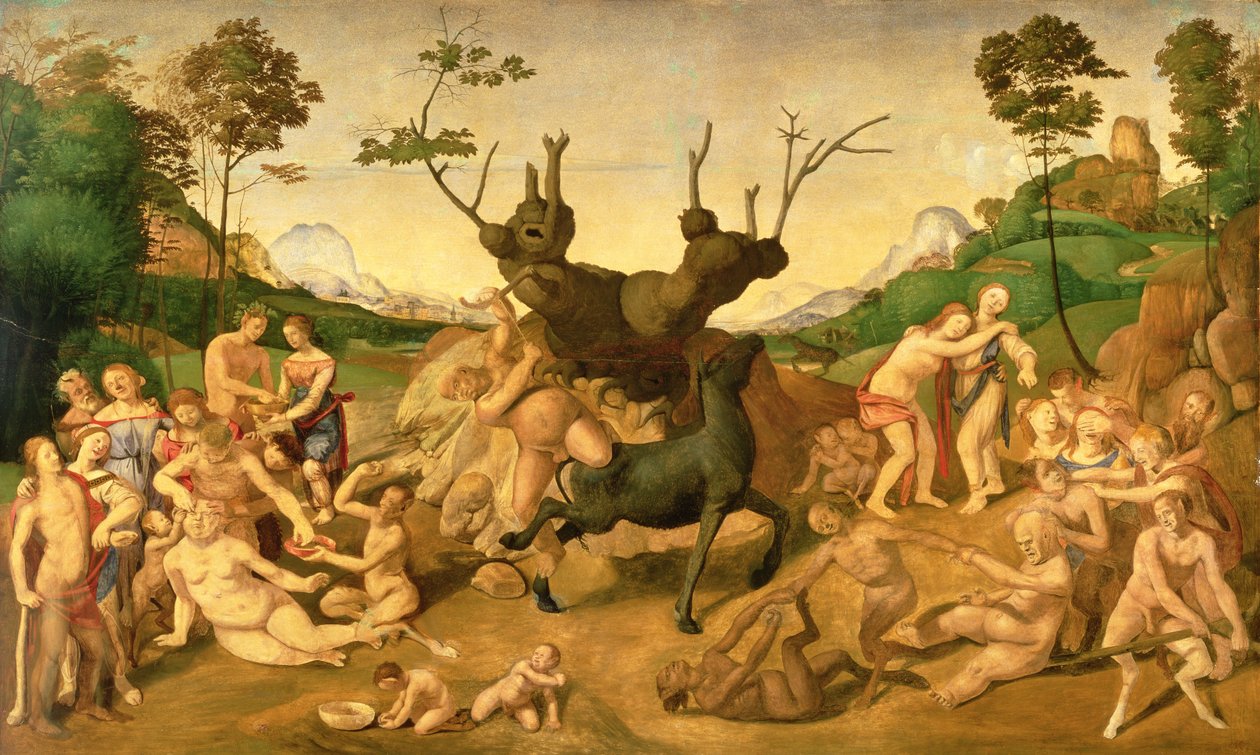 Os infortúnios de Silenus, c.1500 (óleo no painel) de Piero di Cosimo