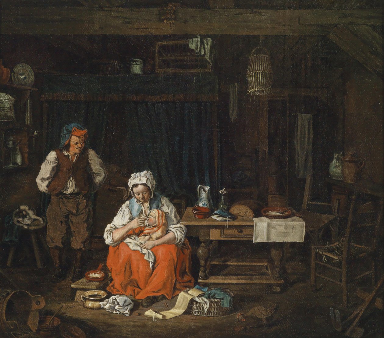 Interior rural com uma jovem mãe a amamentar de Pierre Alexandre Wille