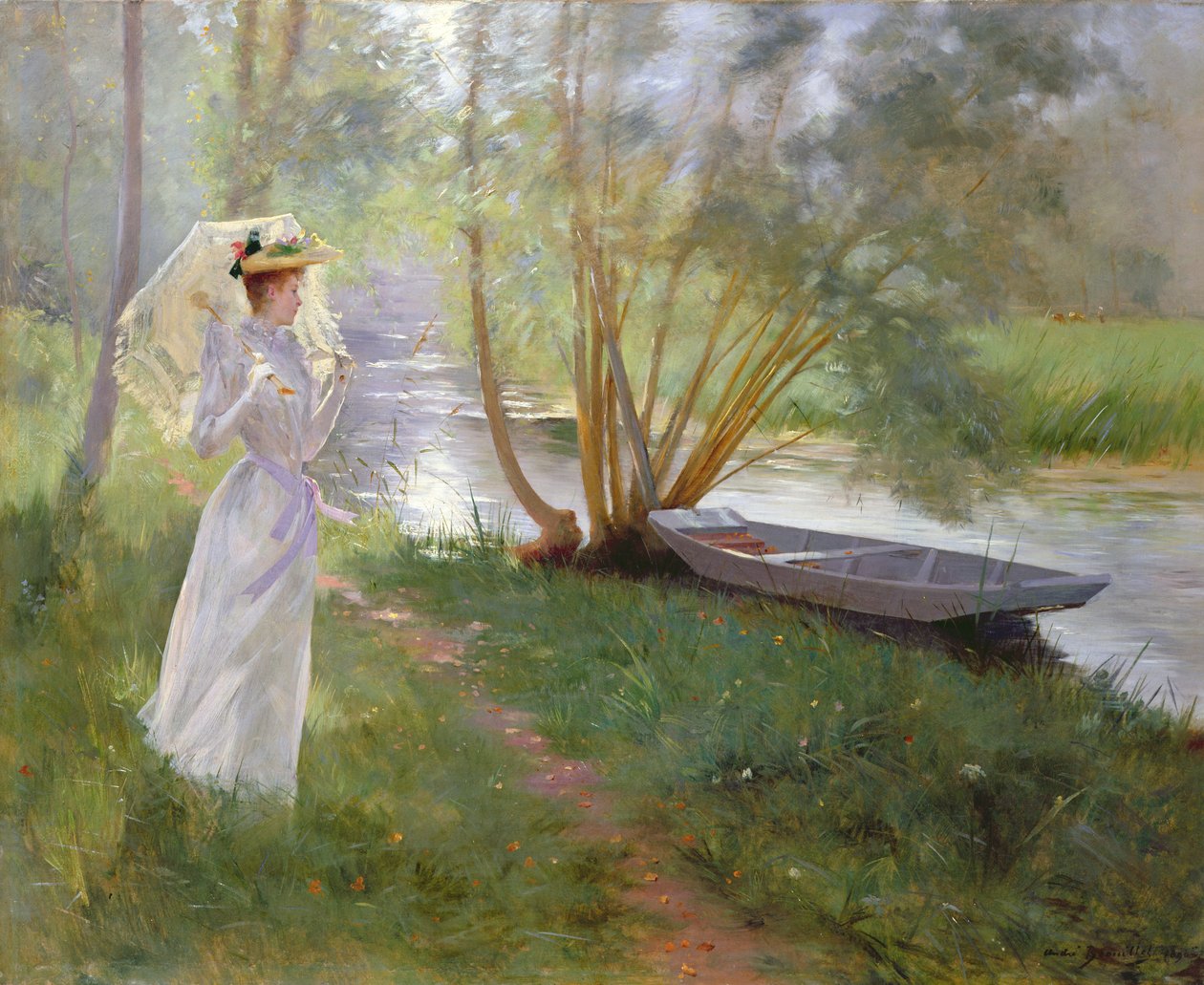 Um passeio pelo rio, 1890 de Pierre Andre Brouillet