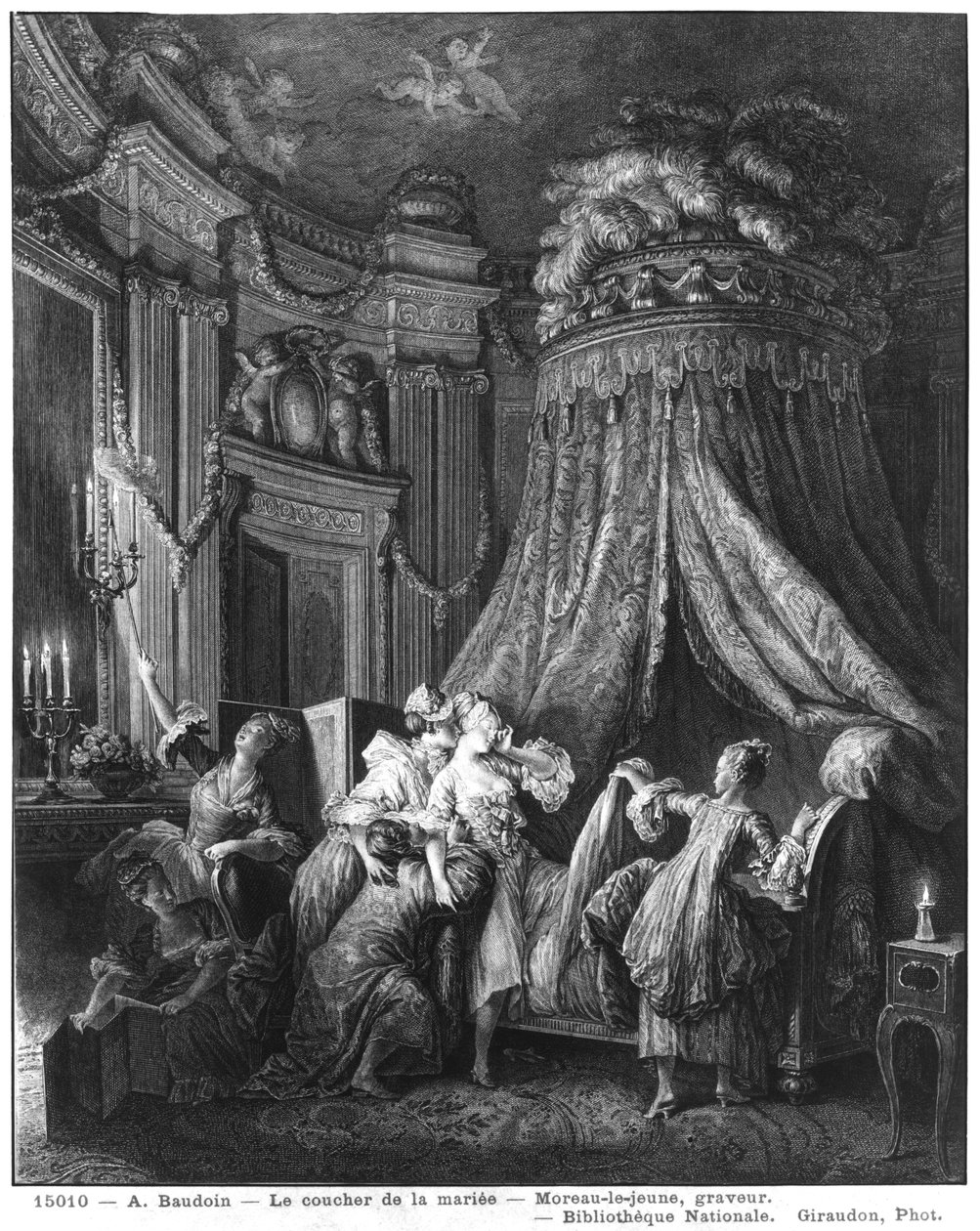 A cerimônia da noiva indo para a cama, gravada de Jean-Michel Moreau, disse o jovem (1741-1814) de Pierre Antoine Baudouin