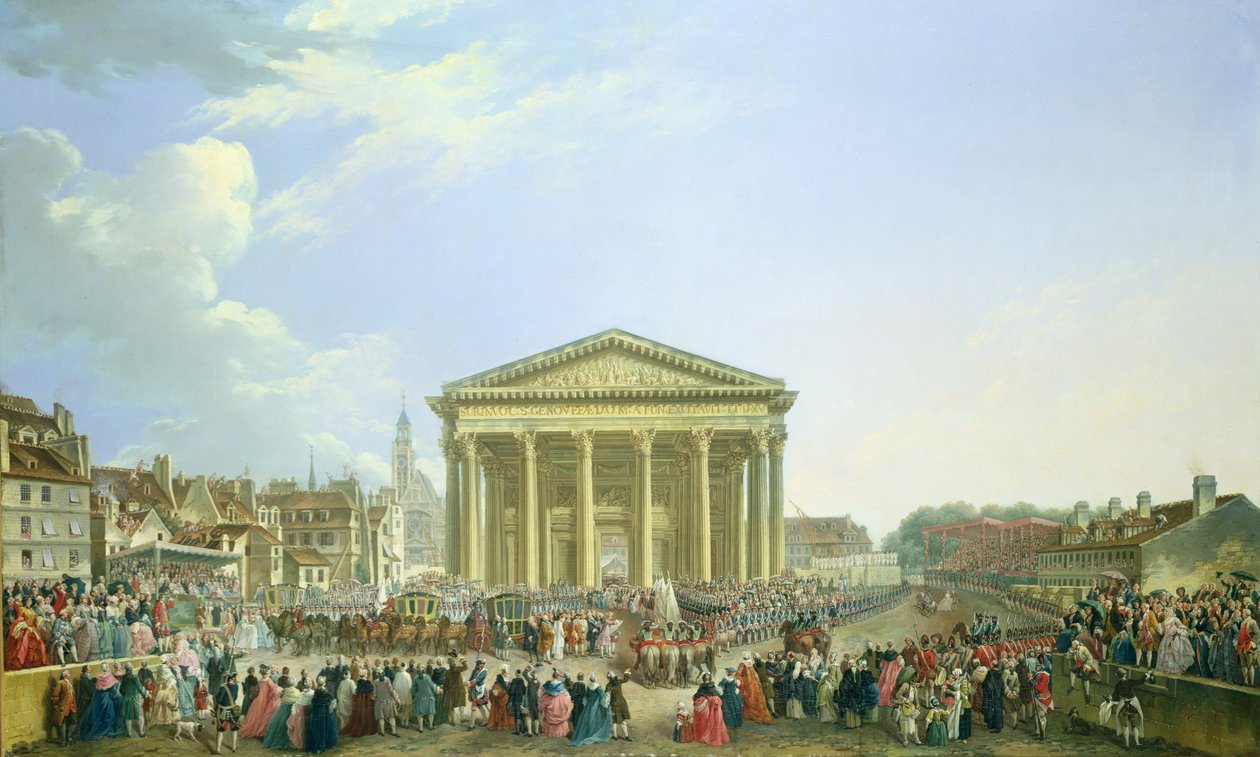 Cerimônia de colocação da primeira pedra da nova igreja de Santa Genoveva em 1763, 1764 de Pierre Antoine Demachy