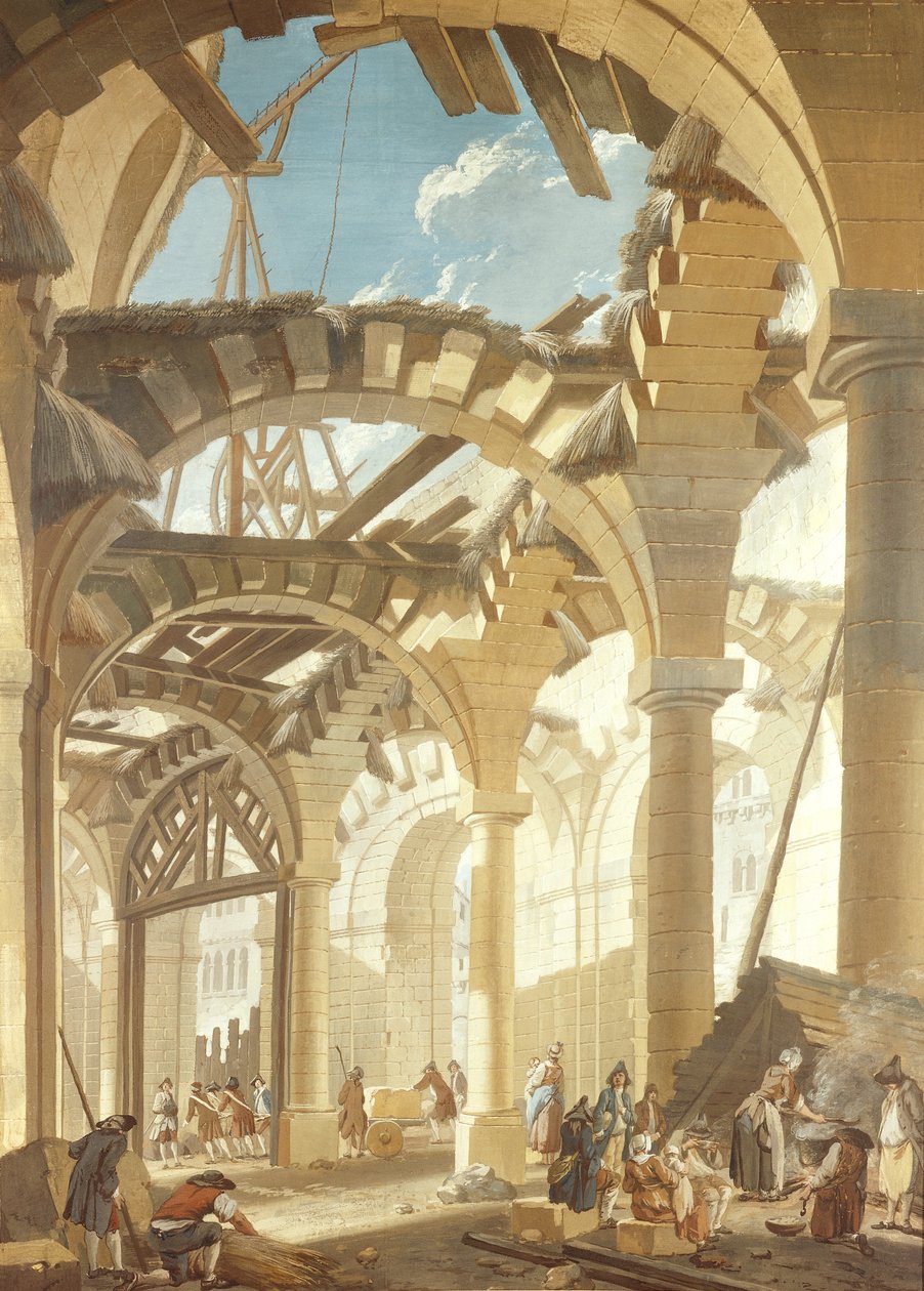 Construção de um mercado de trigo, 1765 de Pierre Antoine Demachy
