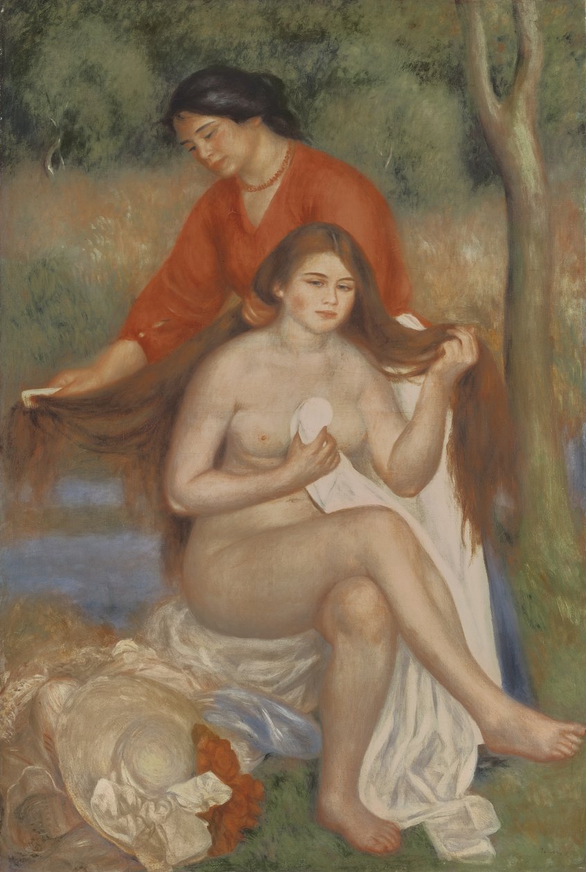 Banhista e empregada doméstica, c.1900 de Pierre Auguste Renoir