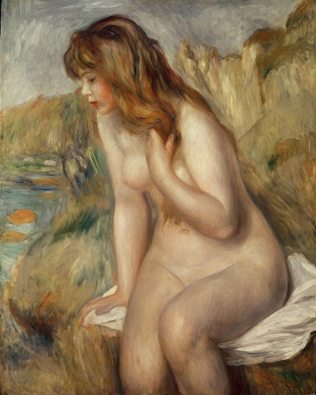 Banhista sentado em uma pedra, 1892 de Pierre Auguste Renoir