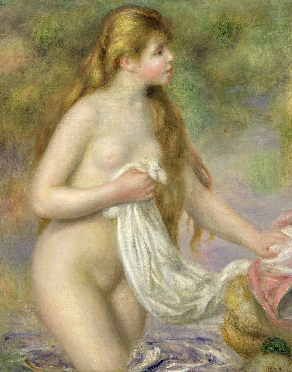 Banhista com cabelos longos, c.1895 de Pierre Auguste Renoir