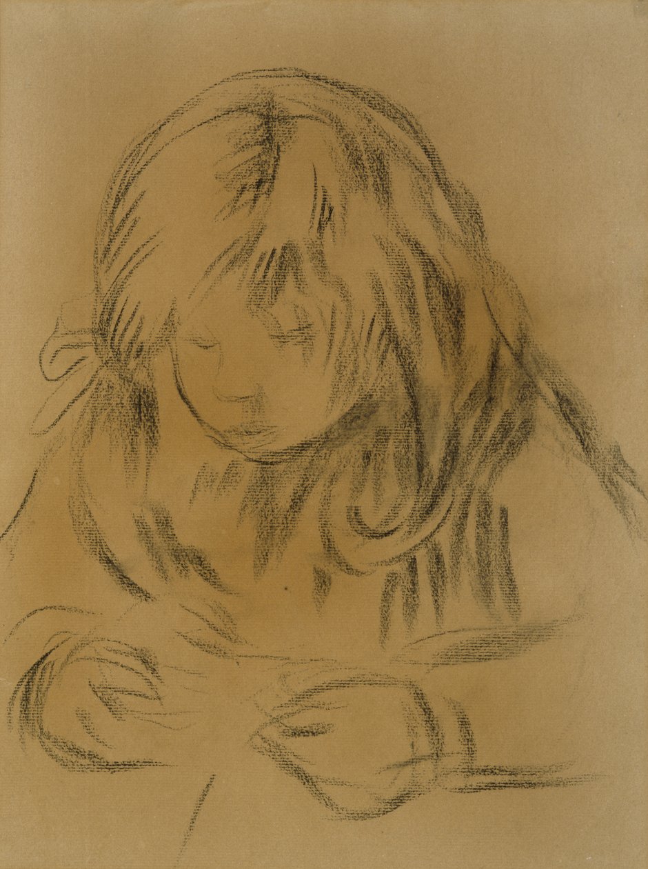 Costura Infantil, 1906 (carvão vegetal em papel tufado) de Pierre Auguste Renoir