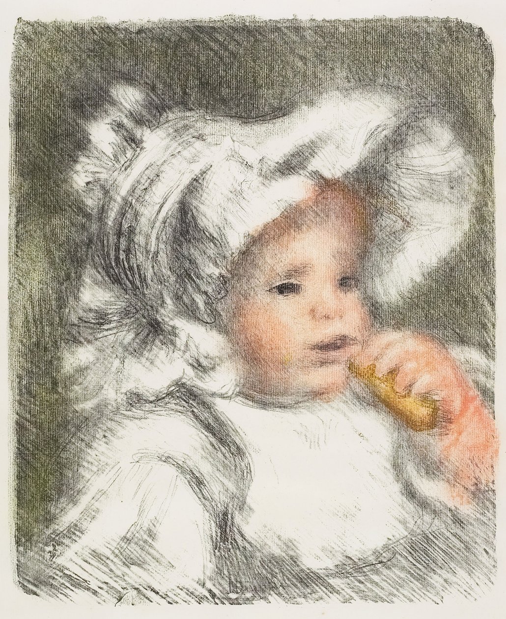 Criança com um biscoito, 1899 de Pierre Auguste Renoir