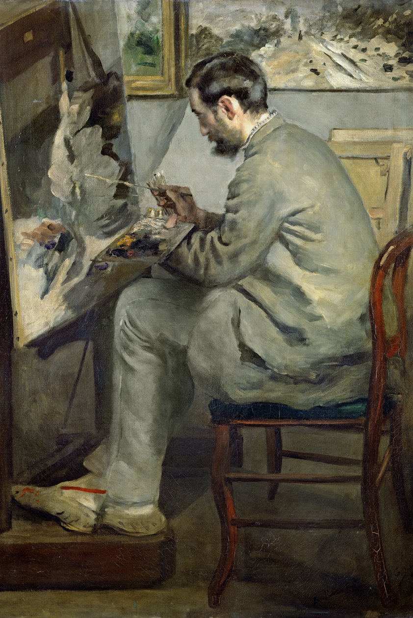 Frederic Bazille em seu cavalete, 1867 de Pierre Auguste Renoir
