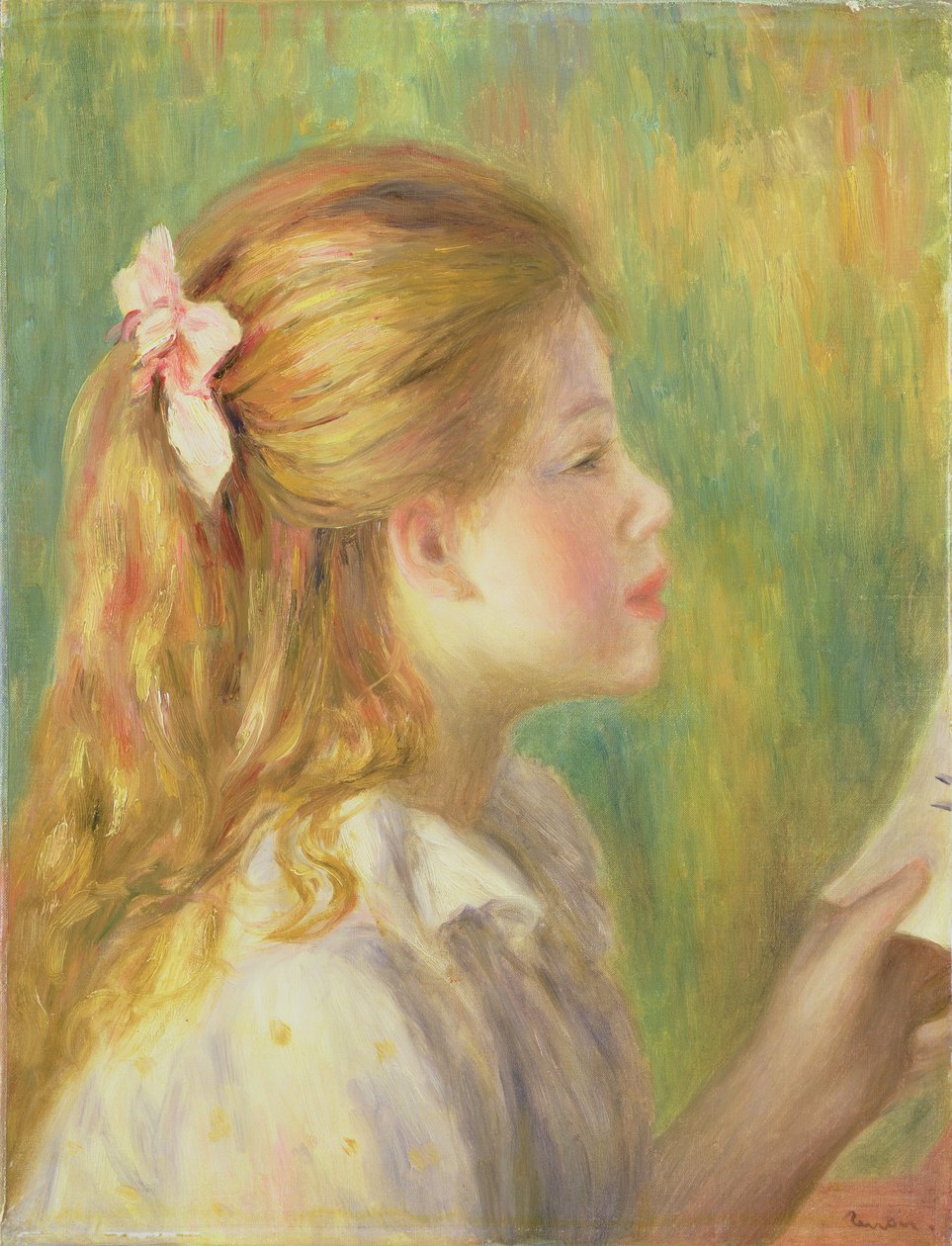 Garota na leitura de perfil de Pierre Auguste Renoir
