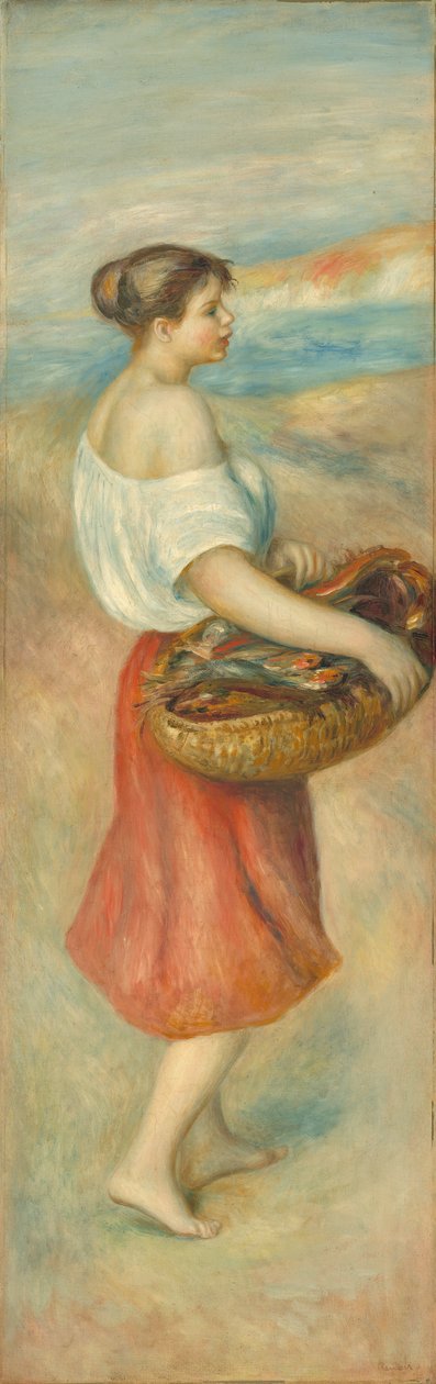 Menina com uma cesta de peixe, c.1889 de Pierre Auguste Renoir