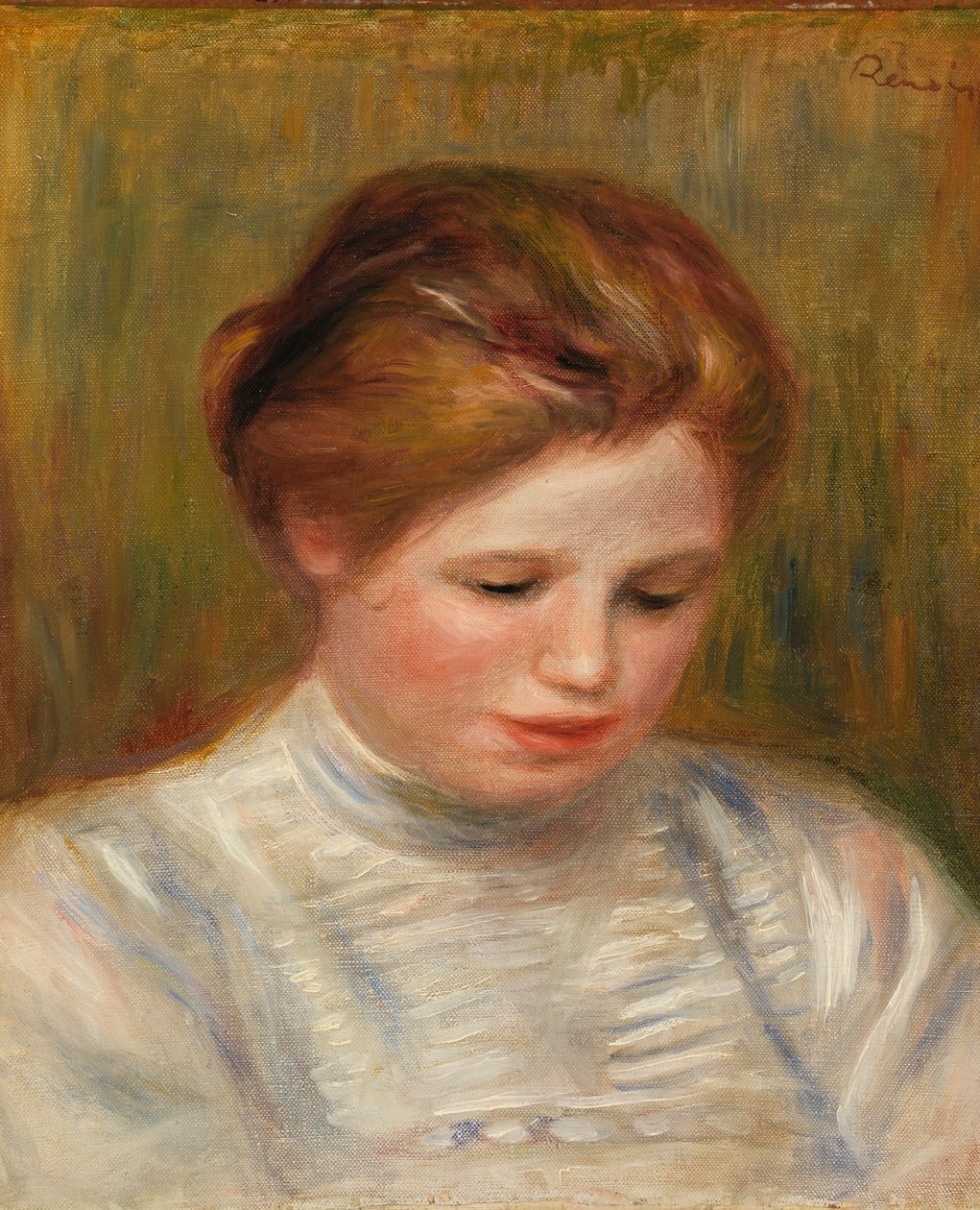 Cabeça; também chamado de Etude de brodeuse de Pierre Auguste Renoir