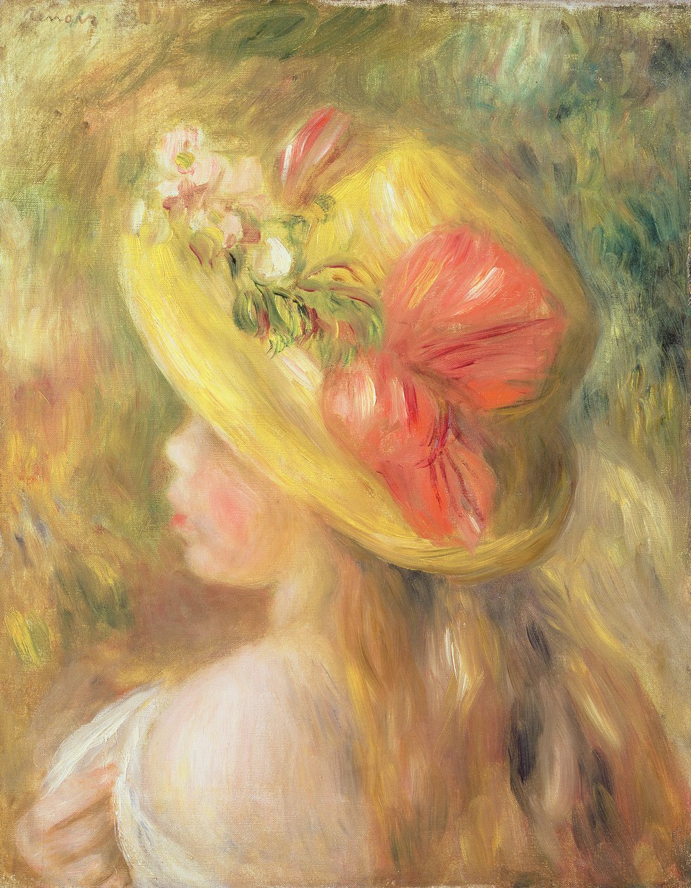 Cabeça de uma menina com um chapéu, 1893 de Pierre Auguste Renoir