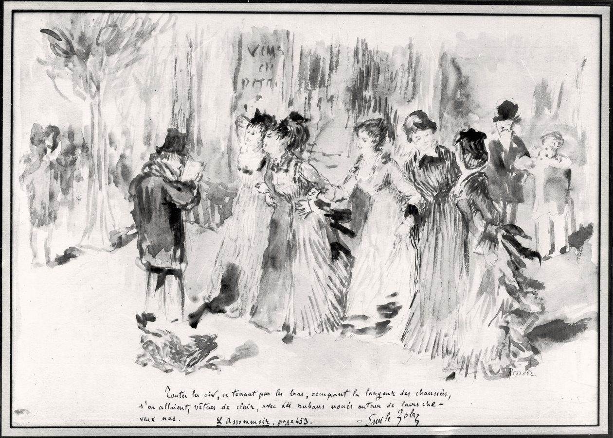 Ilustração para LAssommoir (1876-77), de Emile Zola (1840-1902), página 453 (lavado no papel) de Pierre Auguste Renoir