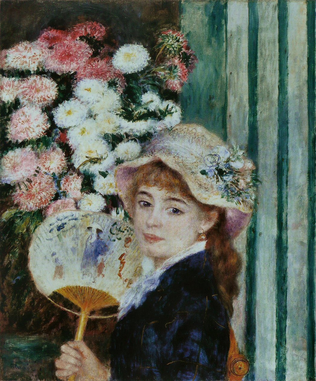 Menina jovem, com, um, ventilador de Pierre Auguste Renoir