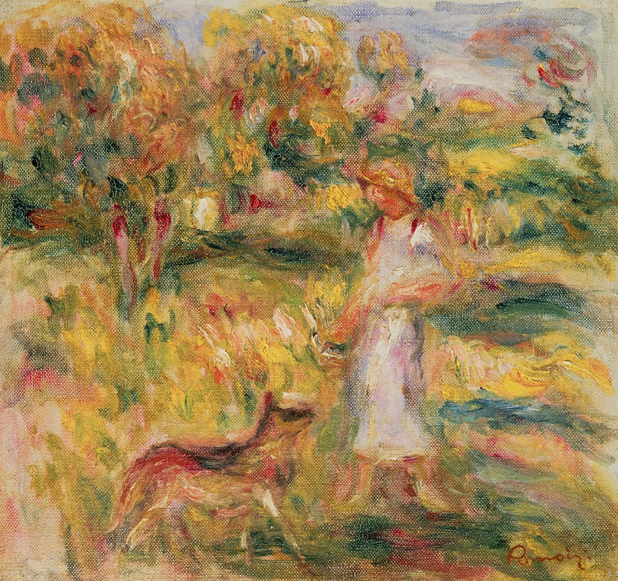 Paisagem com a esposa do artista e Zaza, c.1919 de Pierre Auguste Renoir