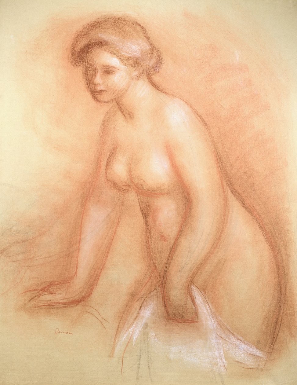 Banhista Grande, c.1885-86 (sanguíneo aumentado com branco) de Pierre Auguste Renoir