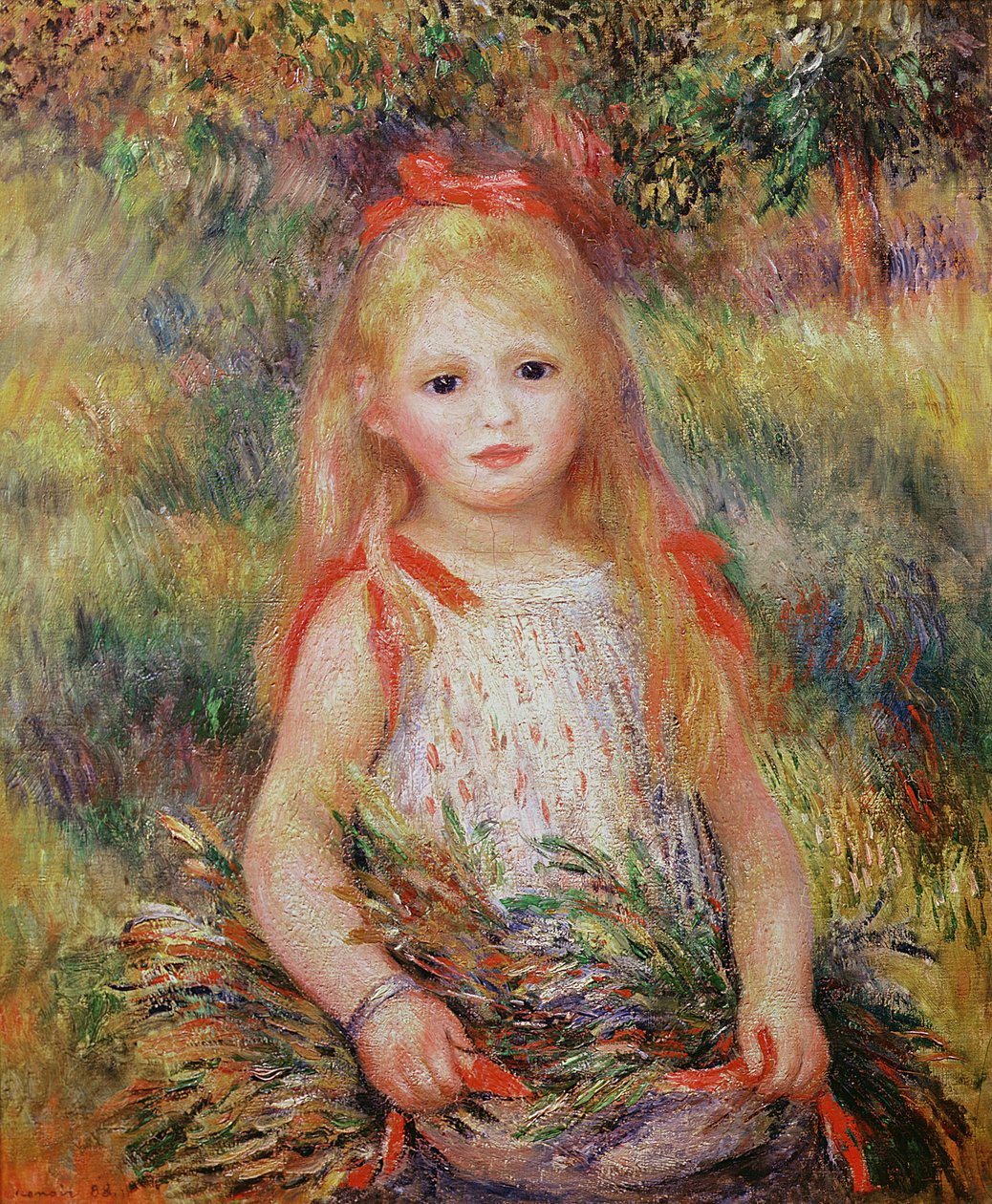 Menina carregando flores ou o pequeno Gleaner, 1888 de Pierre Auguste Renoir