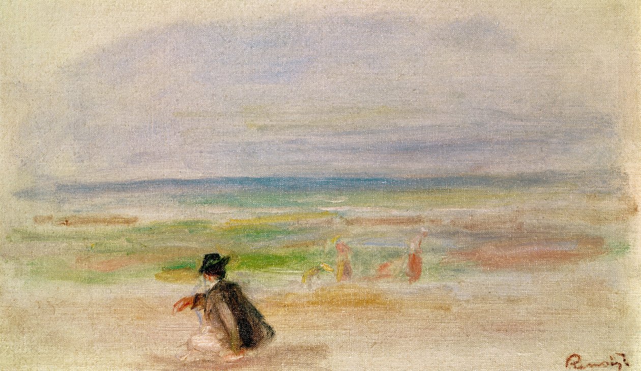 Homem de preto sentado na praia de Pierre Auguste Renoir